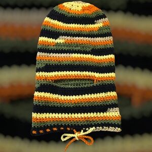 Xtra Long Slouchy Balaclava w/Neck Tie Crochet, Knit-look 90s Beanie, Handmade